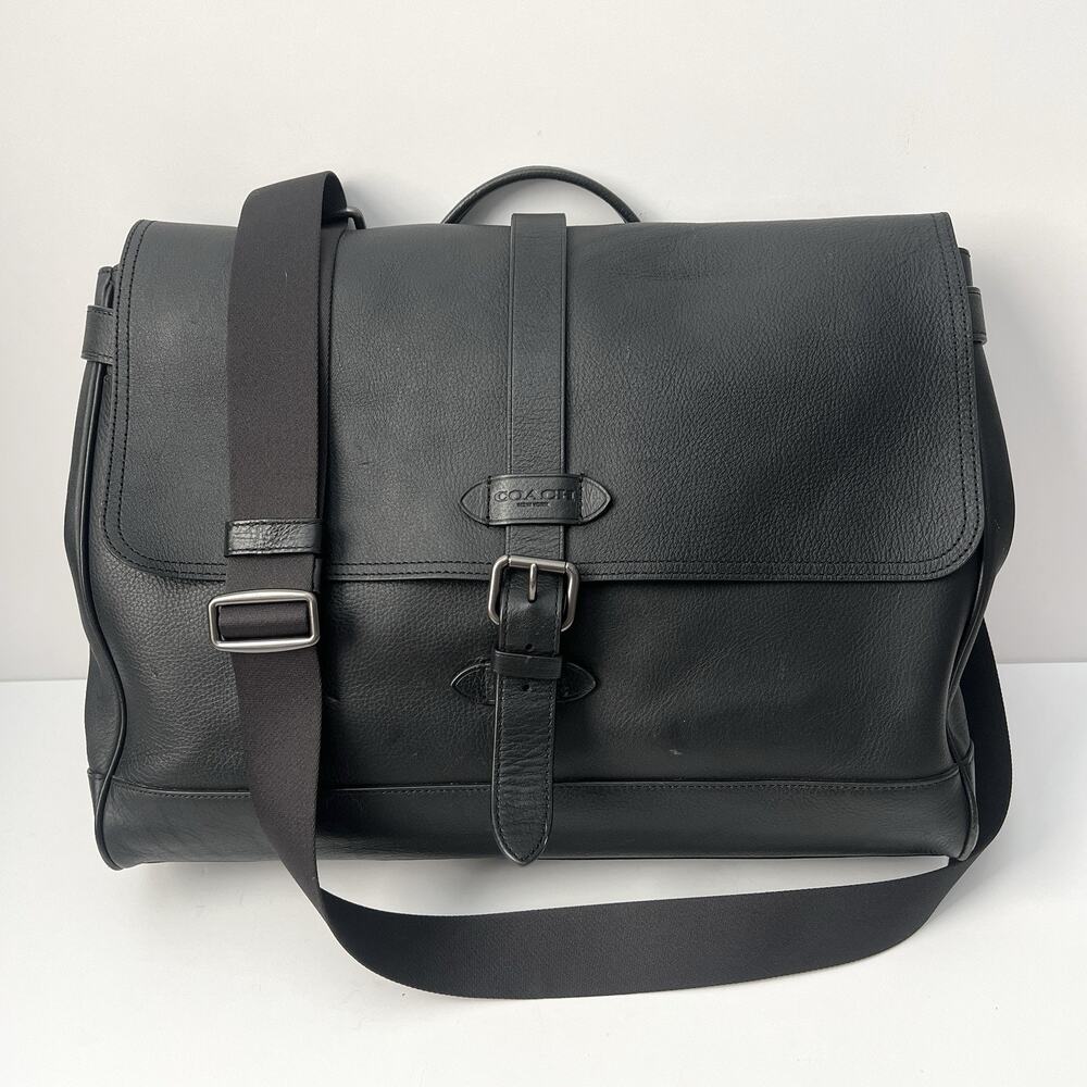 Coach Pebble Leather Black Hudson Messenger Crossbody Shoulder Laptop Bag F23204